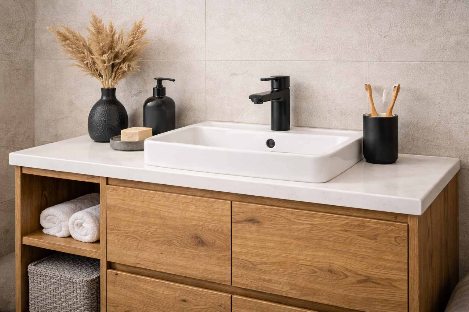 Uskladjeno kupatilo u bojama sa tri tona